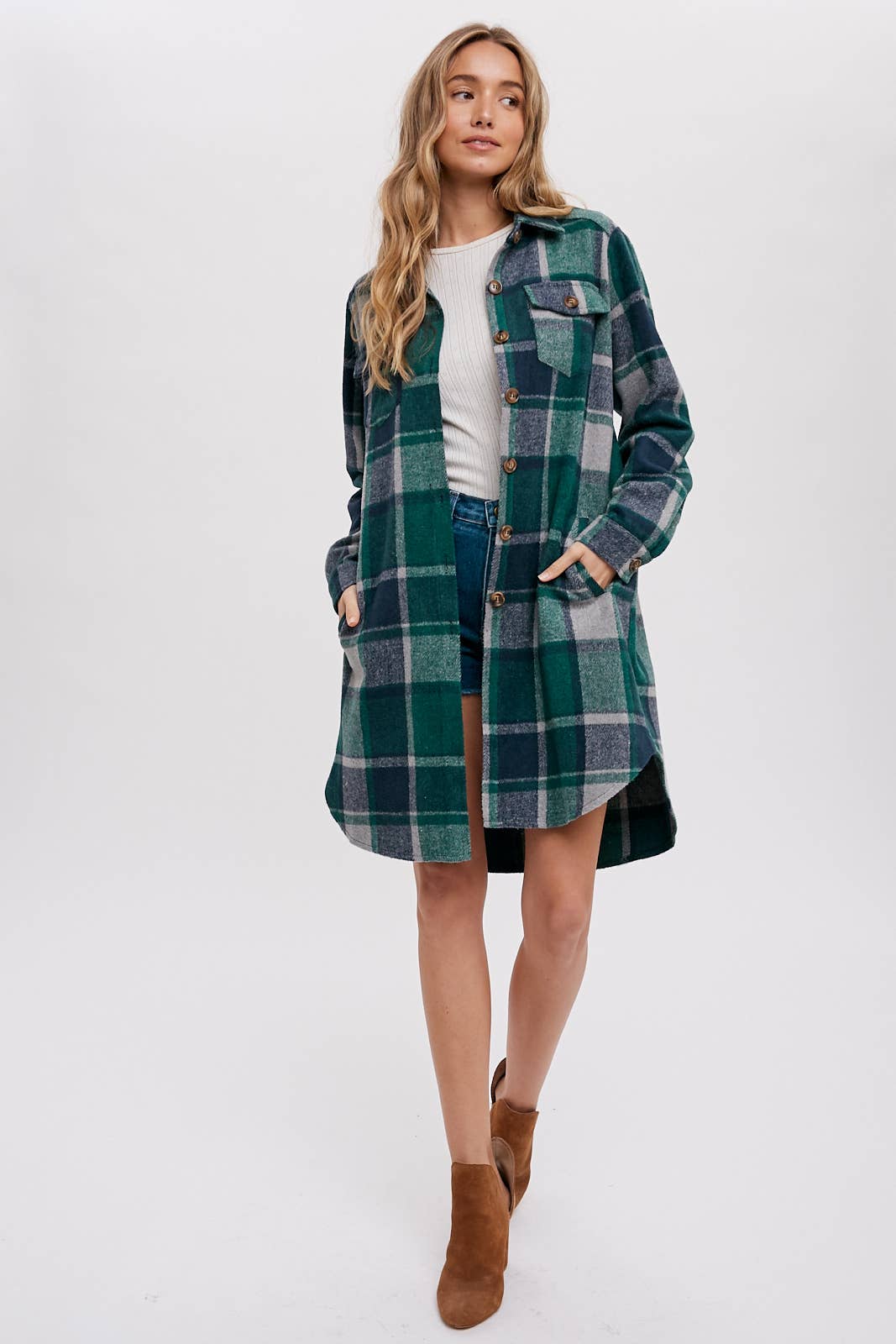 Bluivy - FLANNEL PLAID LONGLINE SHACKET