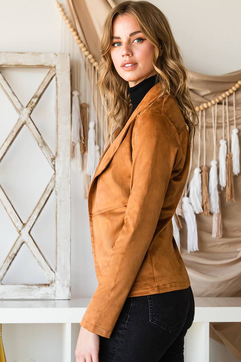 NINEXIS - CWOJA365-M_WATERFALL FAUX SUEDE OVER HIP LENGTH JACKET