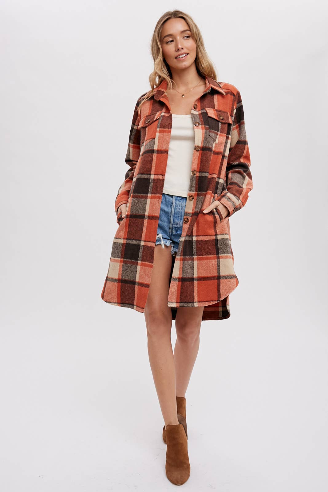 Bluivy - FLANNEL PLAID LONGLINE SHACKET