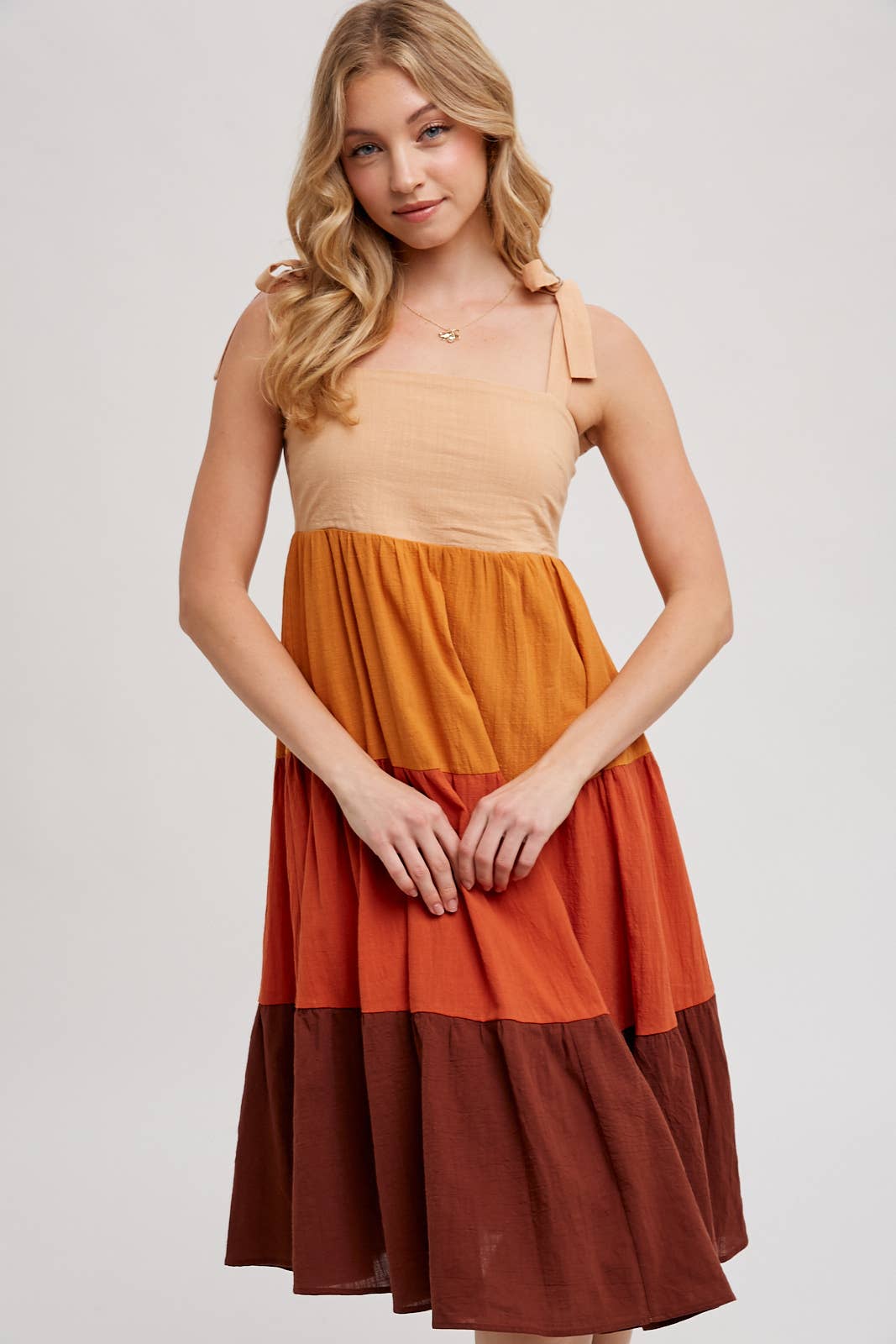 Bluivy - COLORBLOCK TIE-STRAP TIERED MIDI DRESS