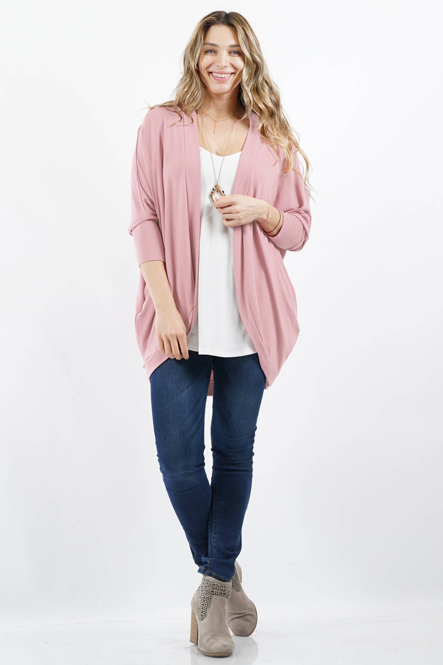 42POPS - ,, SI-13616 PLUS SIZE PREMIUM FABRIC 3/4 SLEEVE COCOON WRA