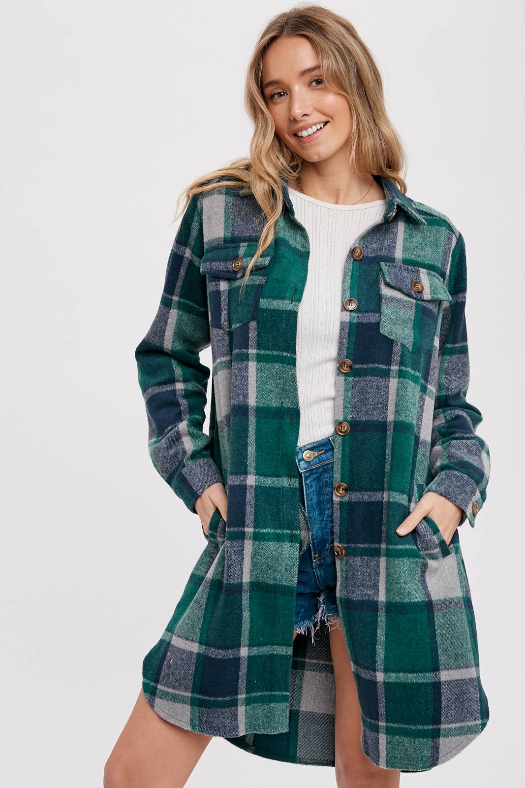 Bluivy - FLANNEL PLAID LONGLINE SHACKET