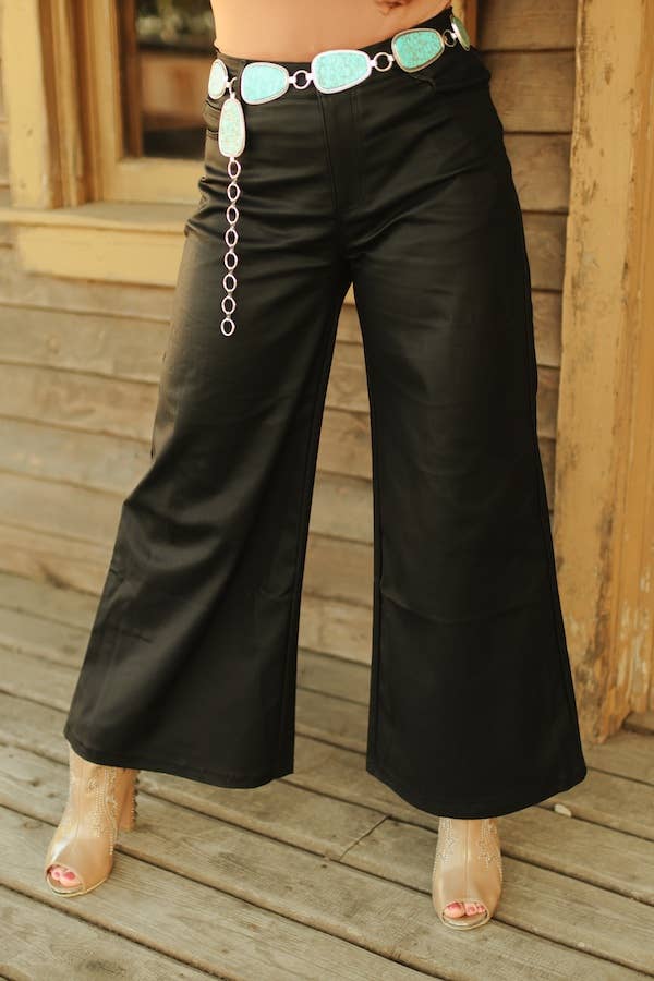 LUCKY & BLESSED - Plus Size Black Faux Leather Crop Wide Leg Pants