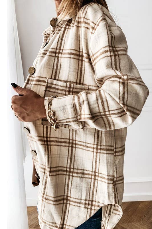 Lily Clothing - CWOJA0368_LOOSE FIT PLAID BIG BUTTONED SHIRTS JACKET