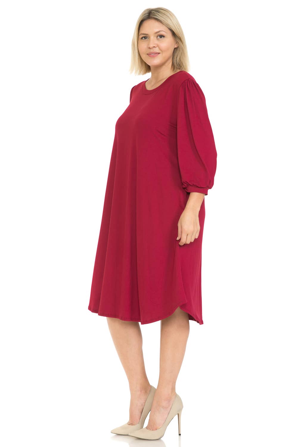Allium - Plus Size Balloon Sleeve Midi Dress