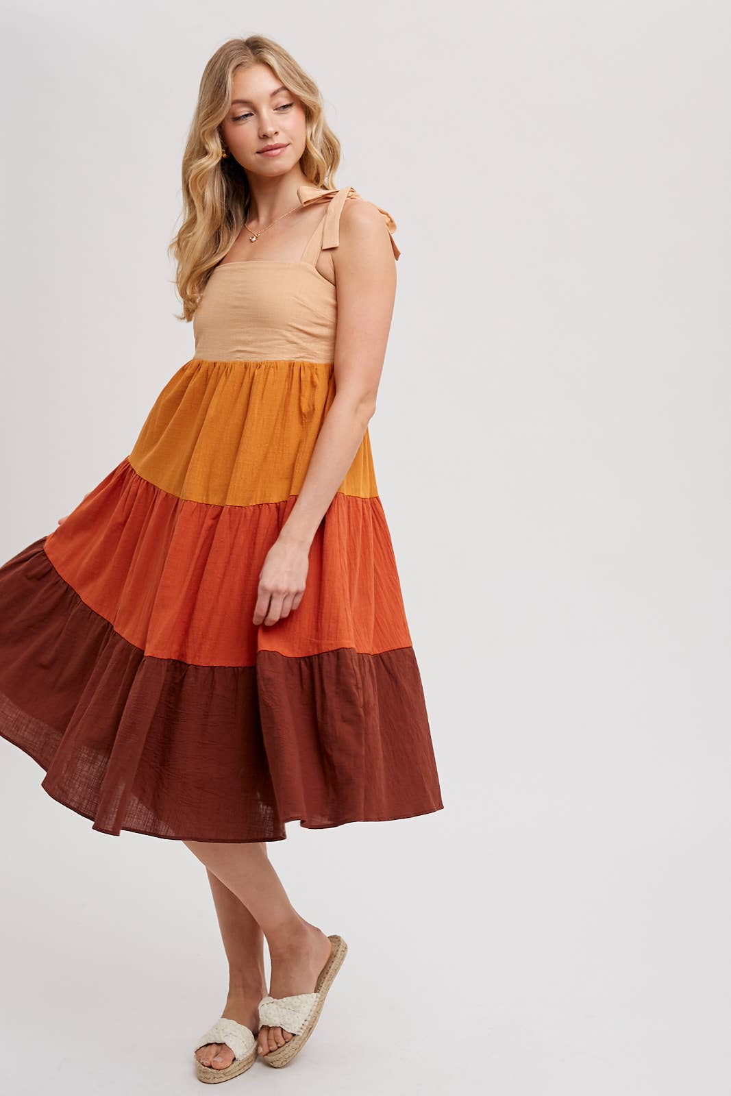 Bluivy - COLORBLOCK TIE-STRAP TIERED MIDI DRESS