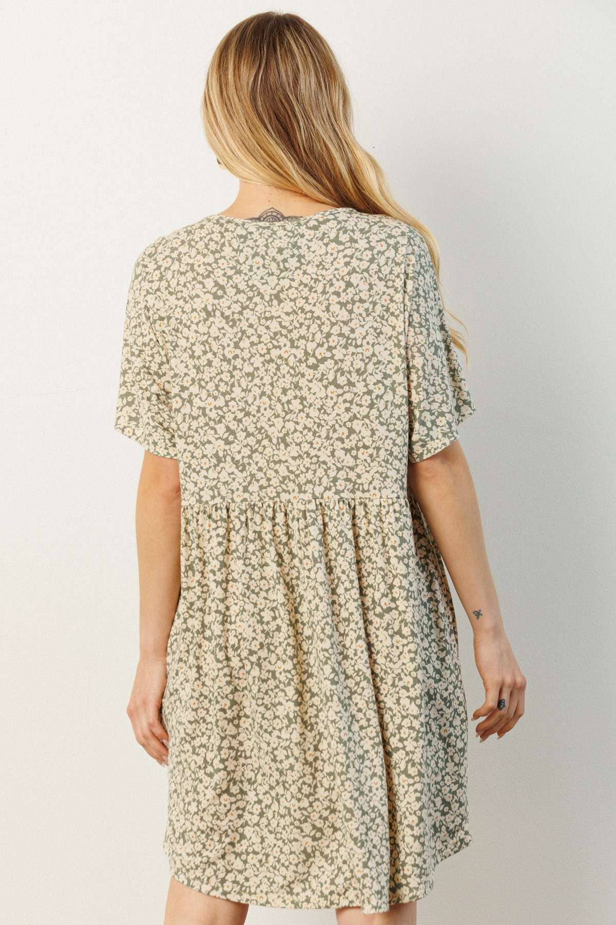 mittoshop - D1788-DITSY FLOWER PRINT BABYDOLL KNIT DRESS