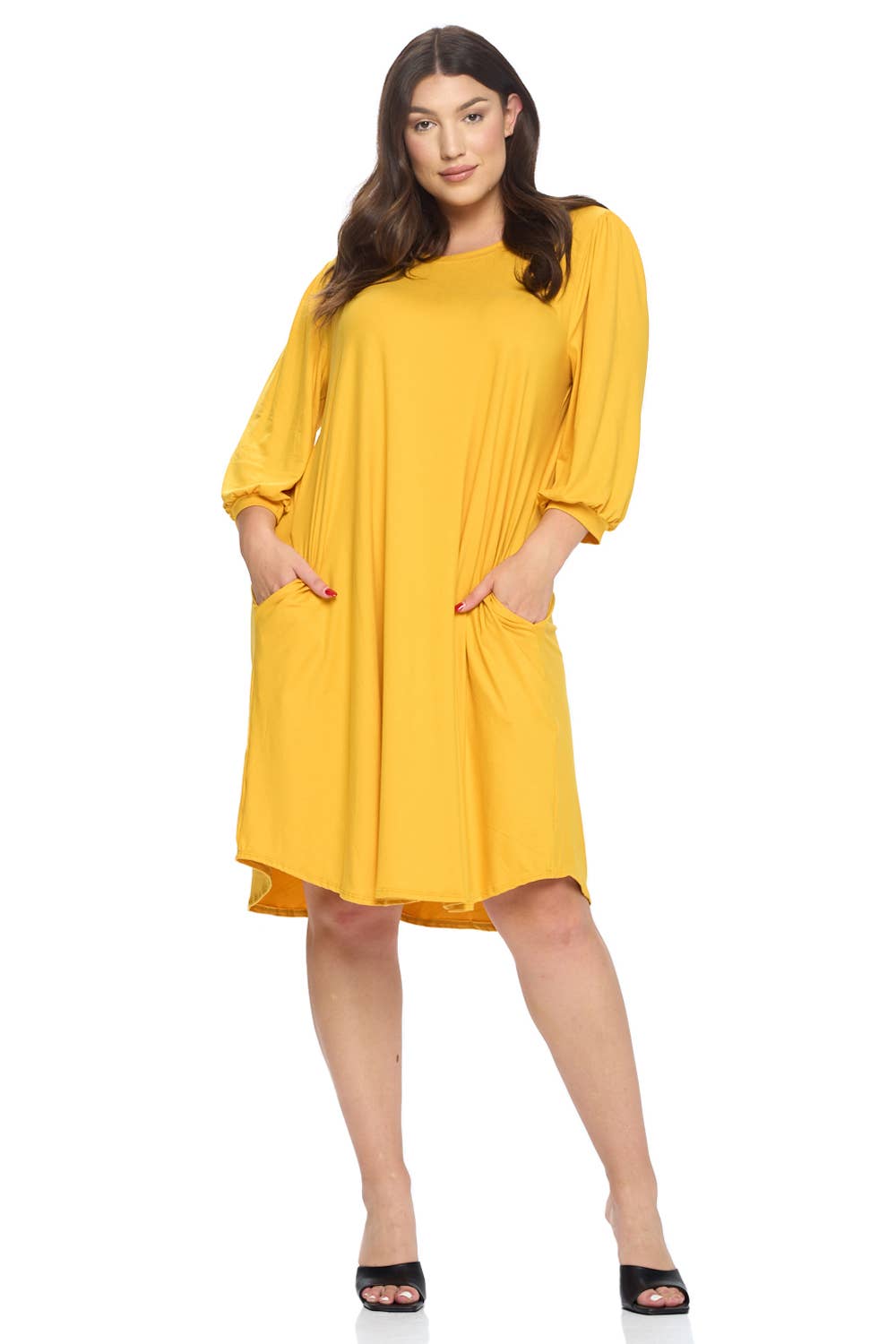 Allium - Plus Size Balloon Sleeve Midi Dress