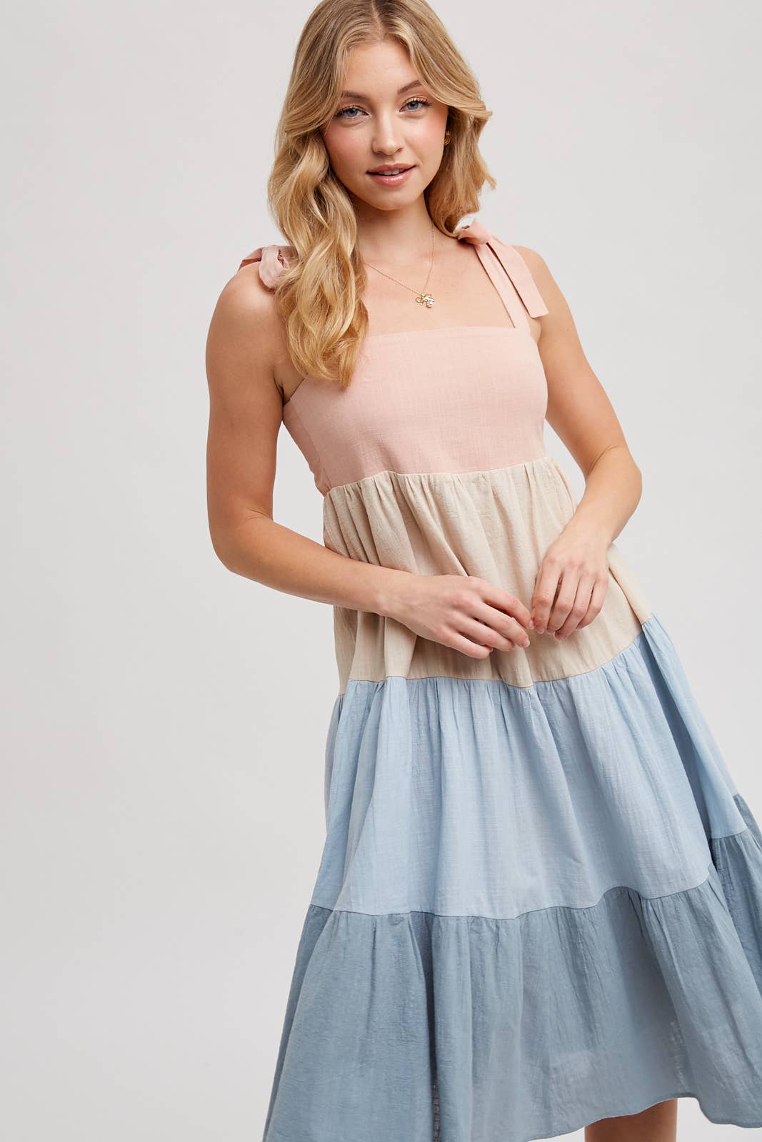 Bluivy - COLORBLOCK TIE-STRAP TIERED MIDI DRESS