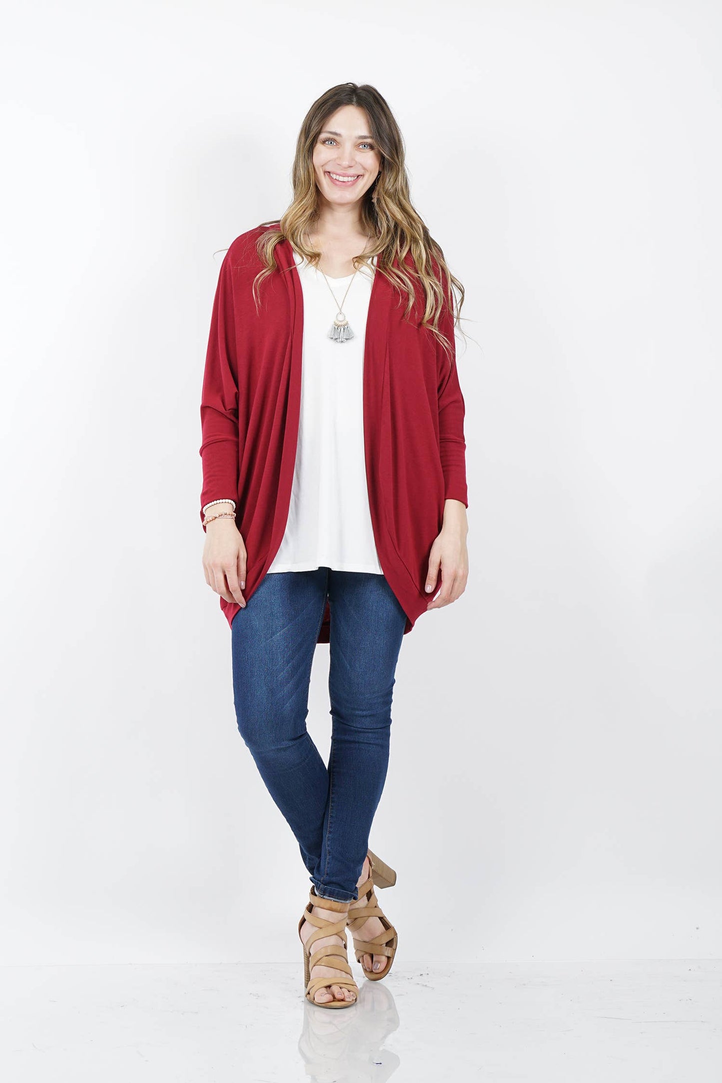 42POPS - ,, SI-13616 PLUS SIZE PREMIUM FABRIC 3/4 SLEEVE COCOON WRA