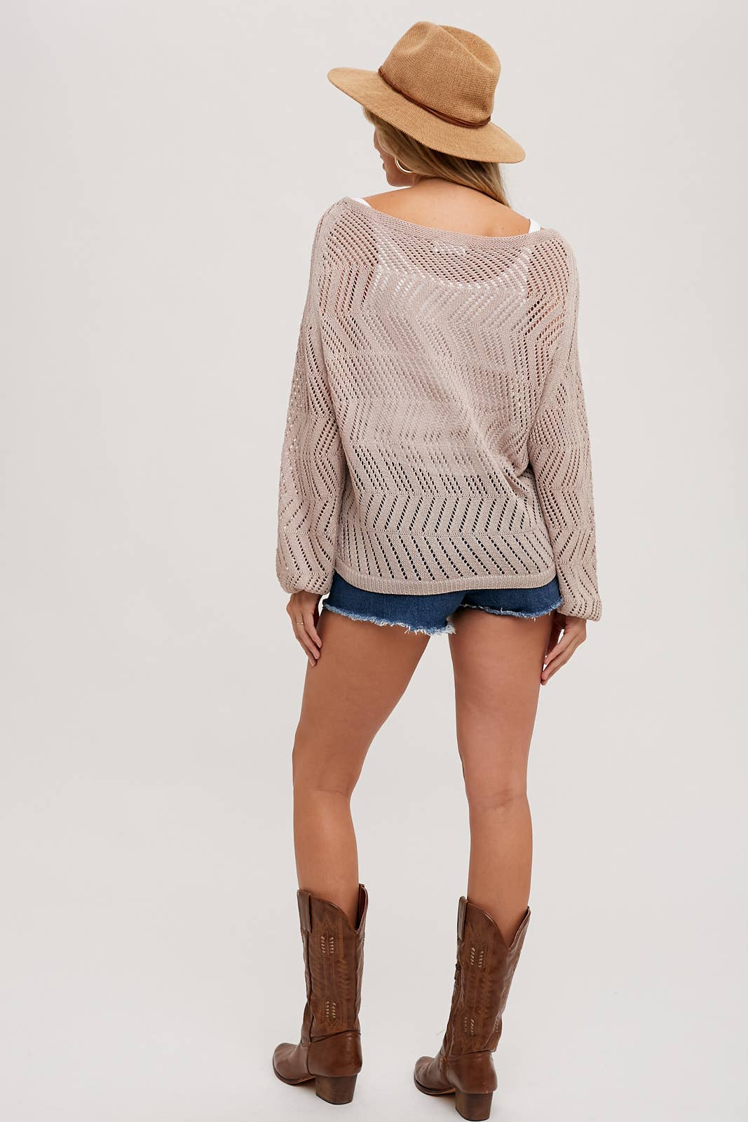 Bluivy - OPEN KNIT BOAT-NECK PULLOVER