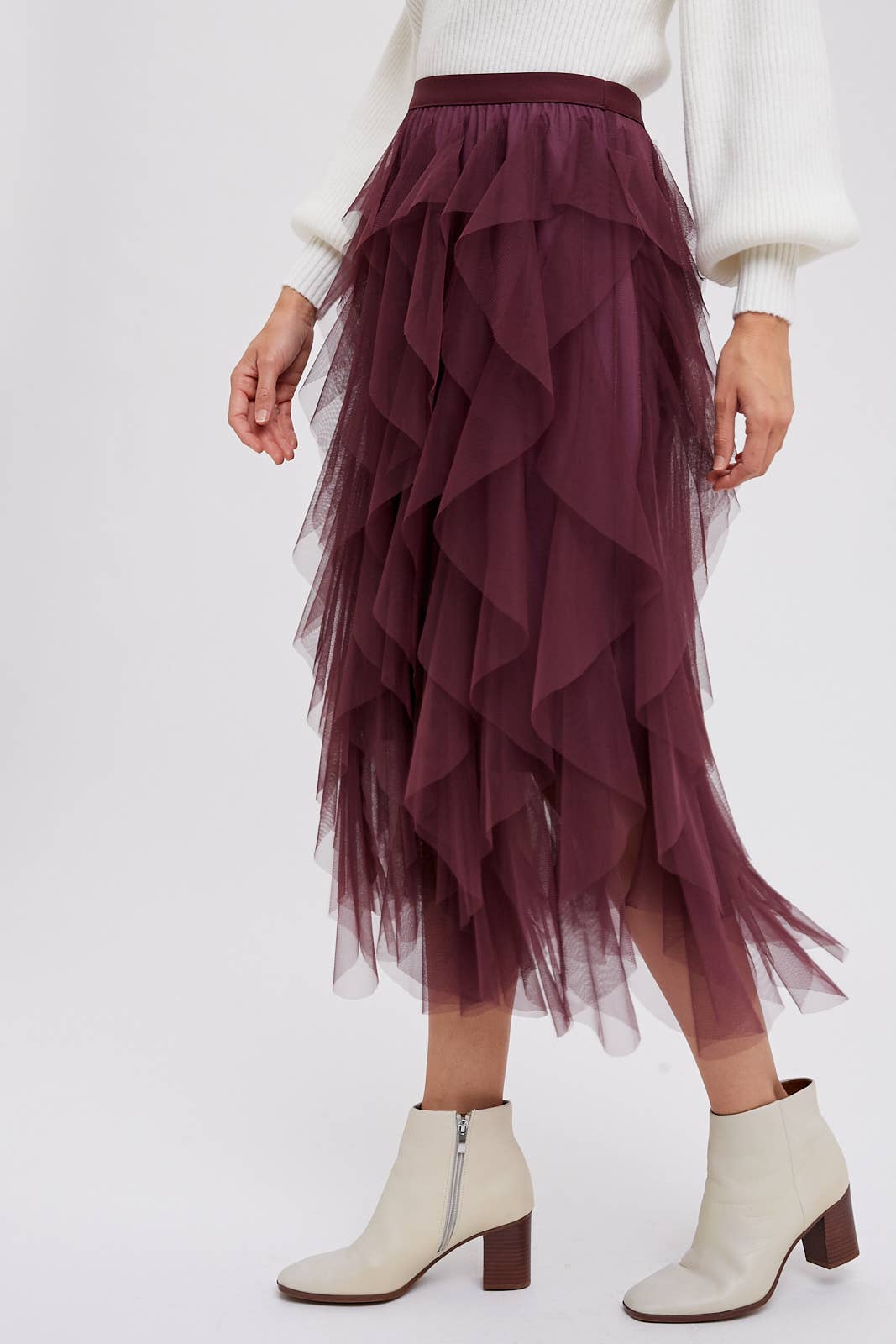 Bluivy - SPRIAL RUFFLED TULLE MIDI SKIRT