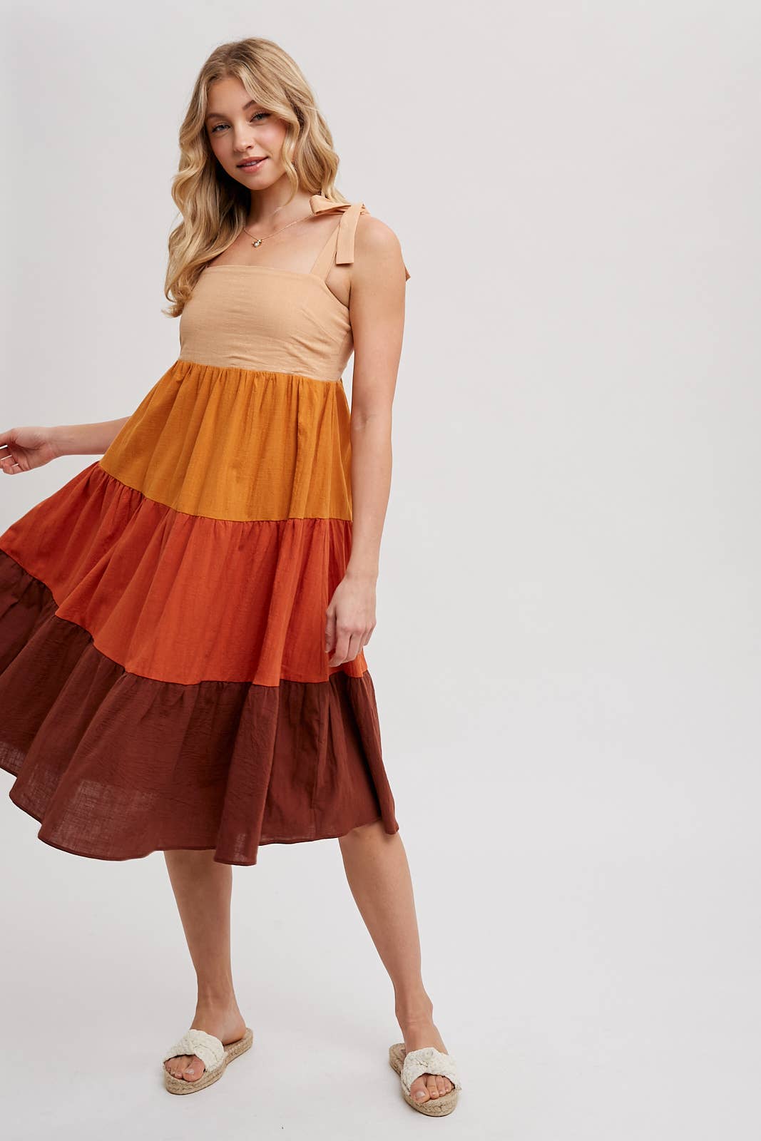 Bluivy - COLORBLOCK TIE-STRAP TIERED MIDI DRESS