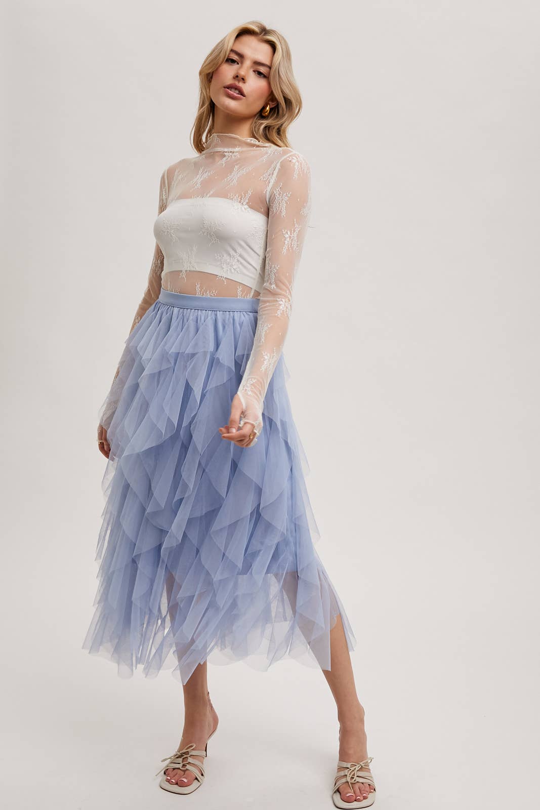 Bluivy - SPRIAL RUFFLED TULLE MIDI SKIRT
