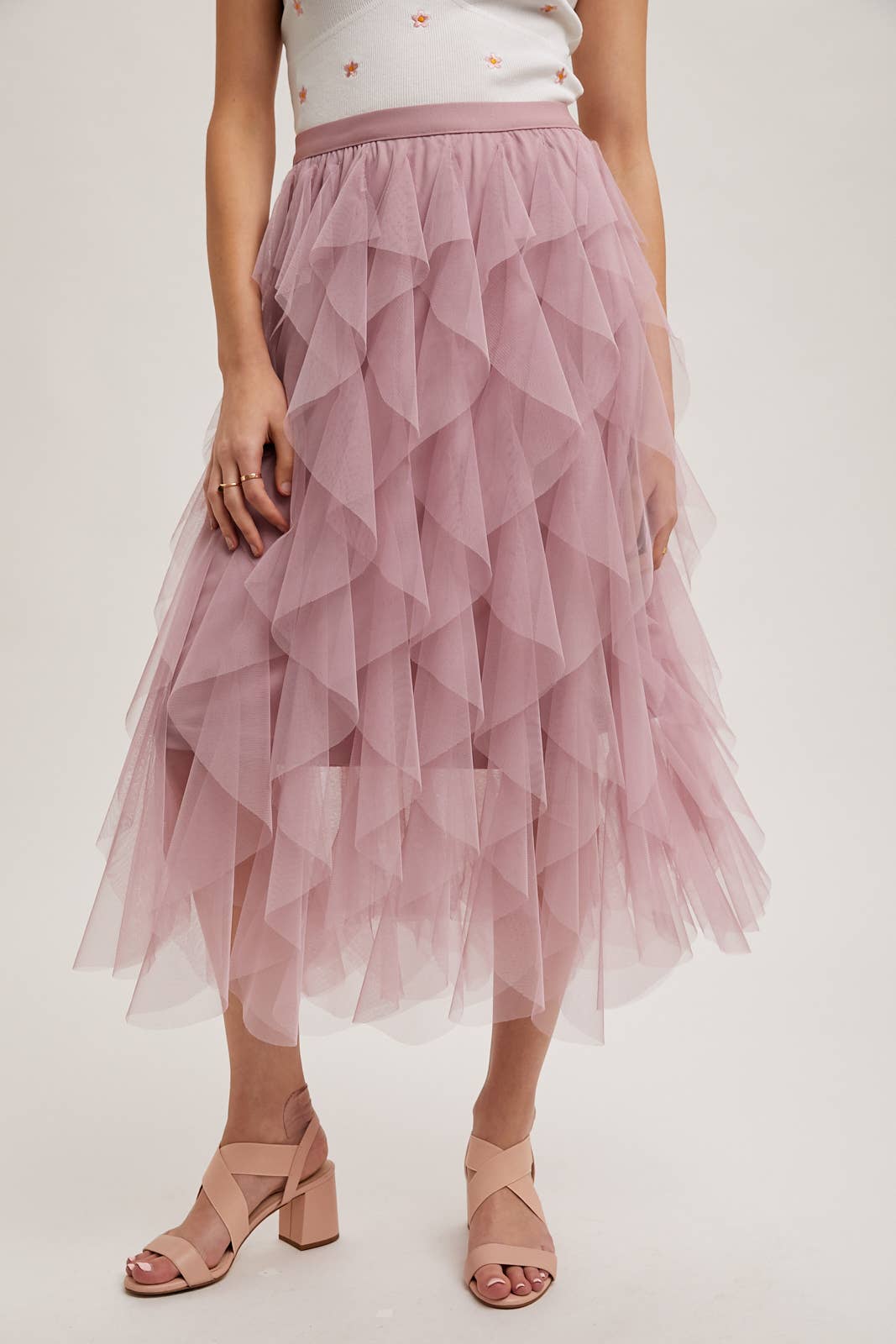 Bluivy - SPRIAL RUFFLED TULLE MIDI SKIRT