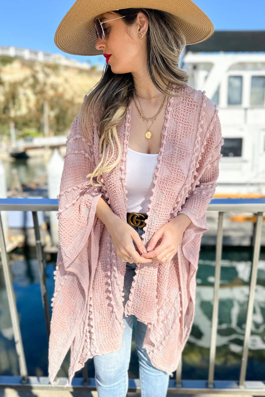 AMOLI - Rose 3D Textured Open Front Soft Kimono Cardigan