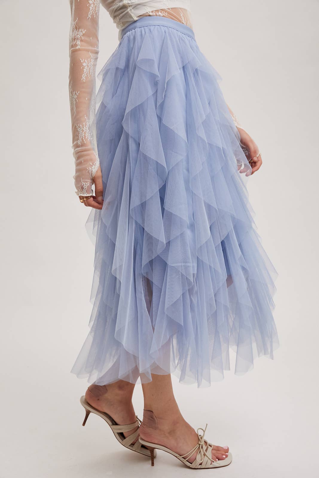 Bluivy - SPRIAL RUFFLED TULLE MIDI SKIRT