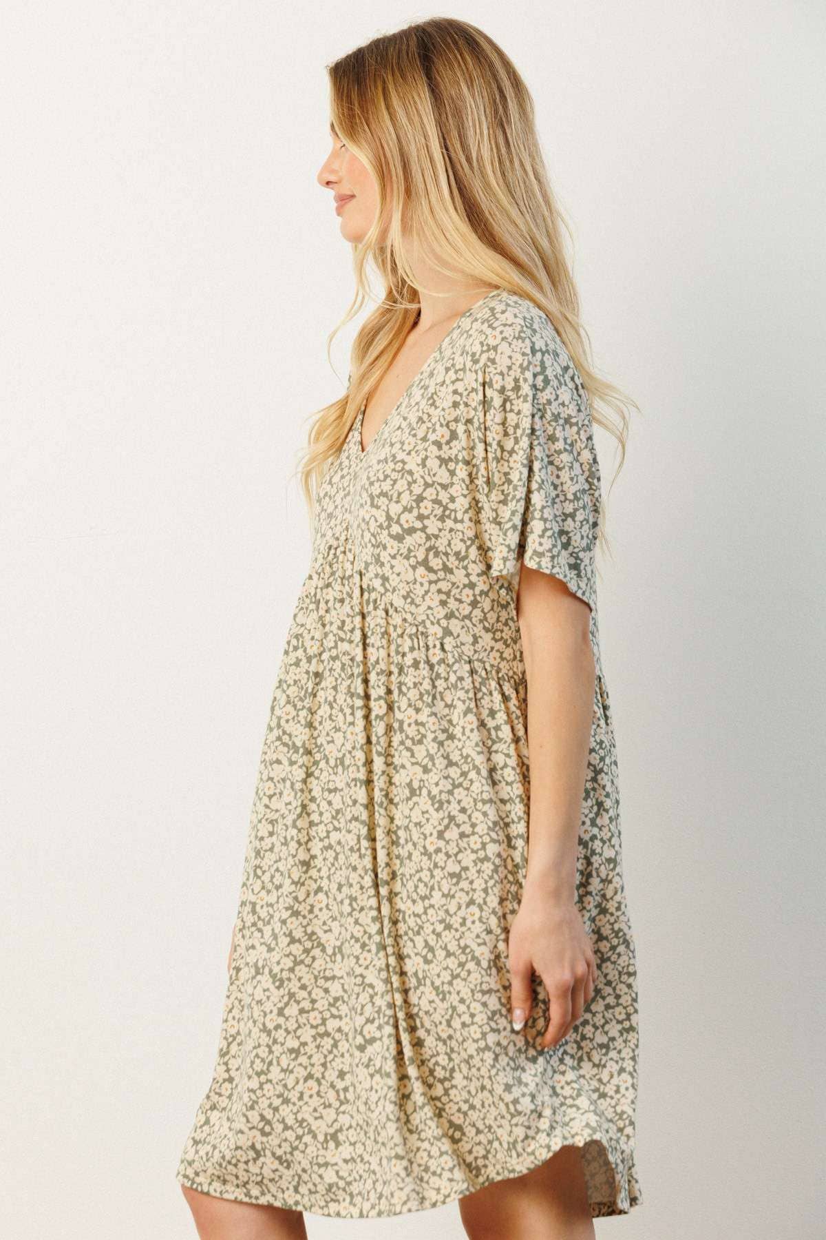 mittoshop - D1788-DITSY FLOWER PRINT BABYDOLL KNIT DRESS