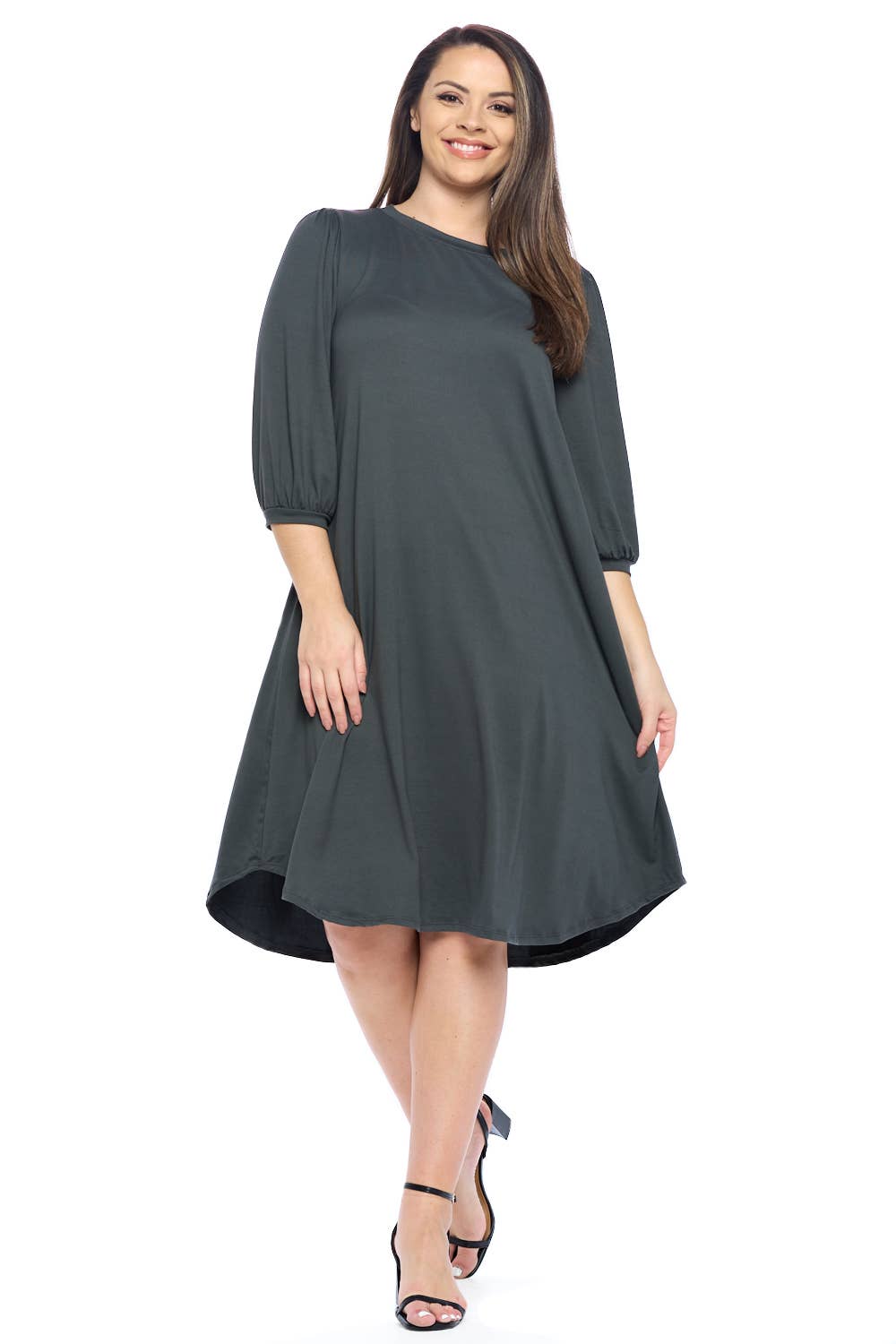 Allium - Plus Size Balloon Sleeve Midi Dress