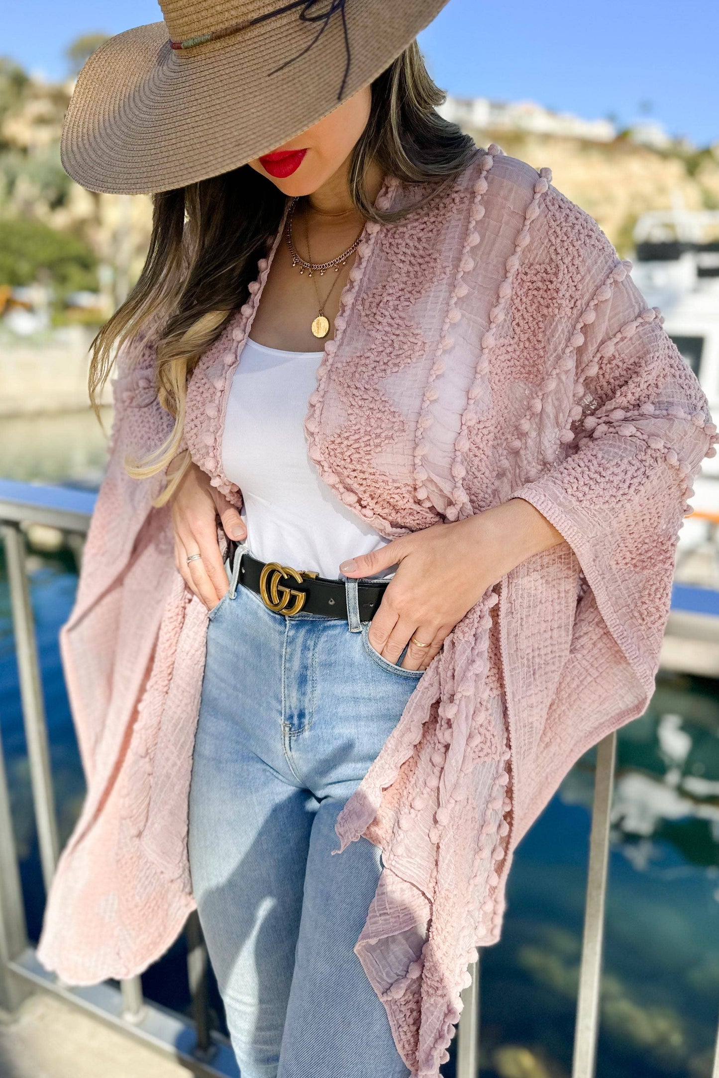 AMOLI - Rose 3D Textured Open Front Soft Kimono Cardigan