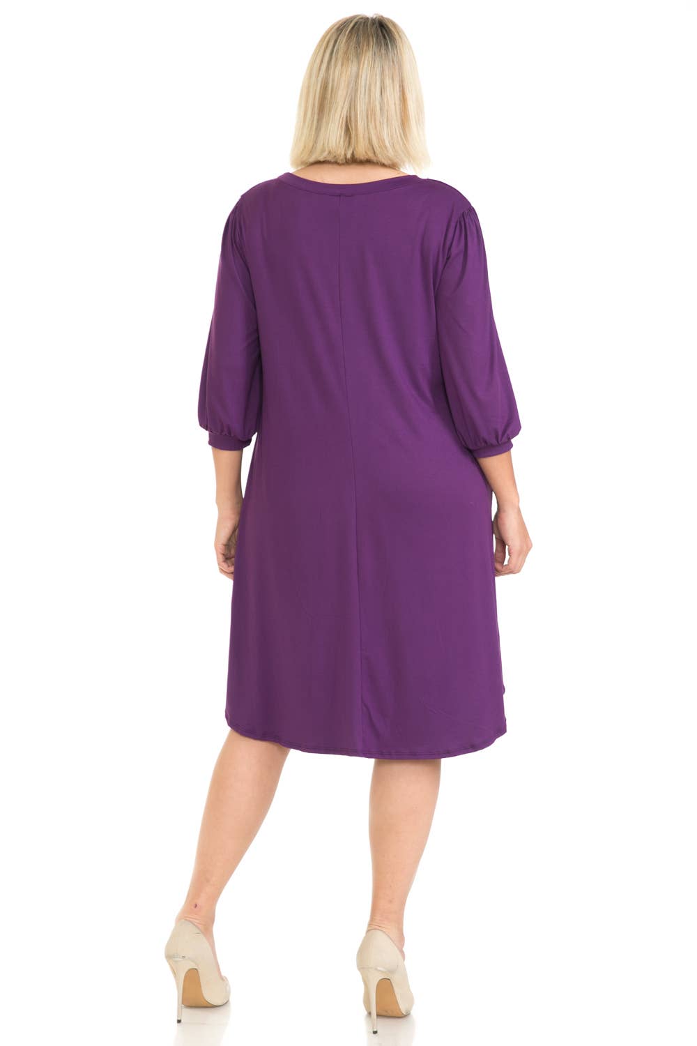 Allium - Plus Size Balloon Sleeve Midi Dress