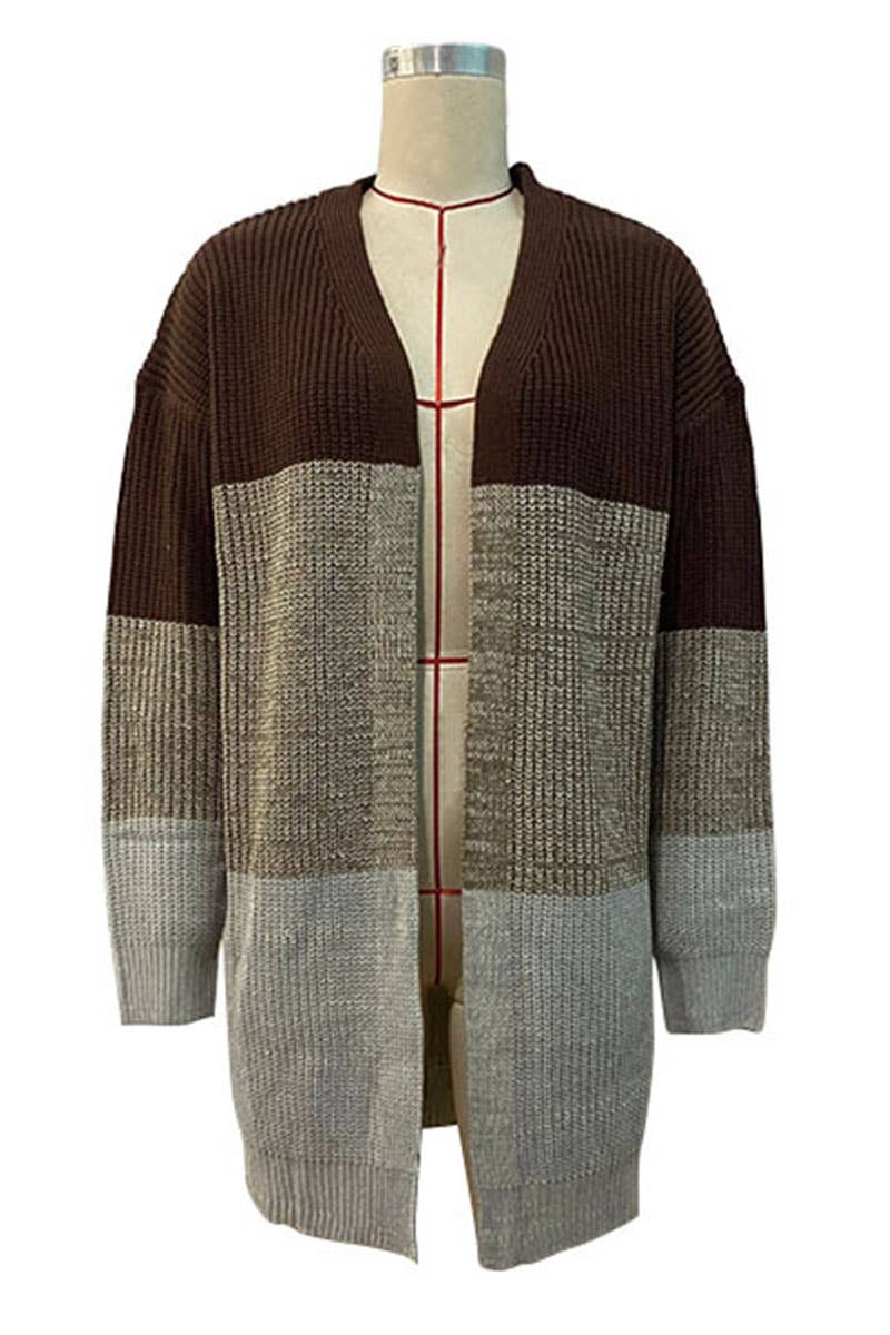 Lily Clothing - CWOCAL0237_LONG SLEEVE COLOR BLOCK CARDIGAN COAT