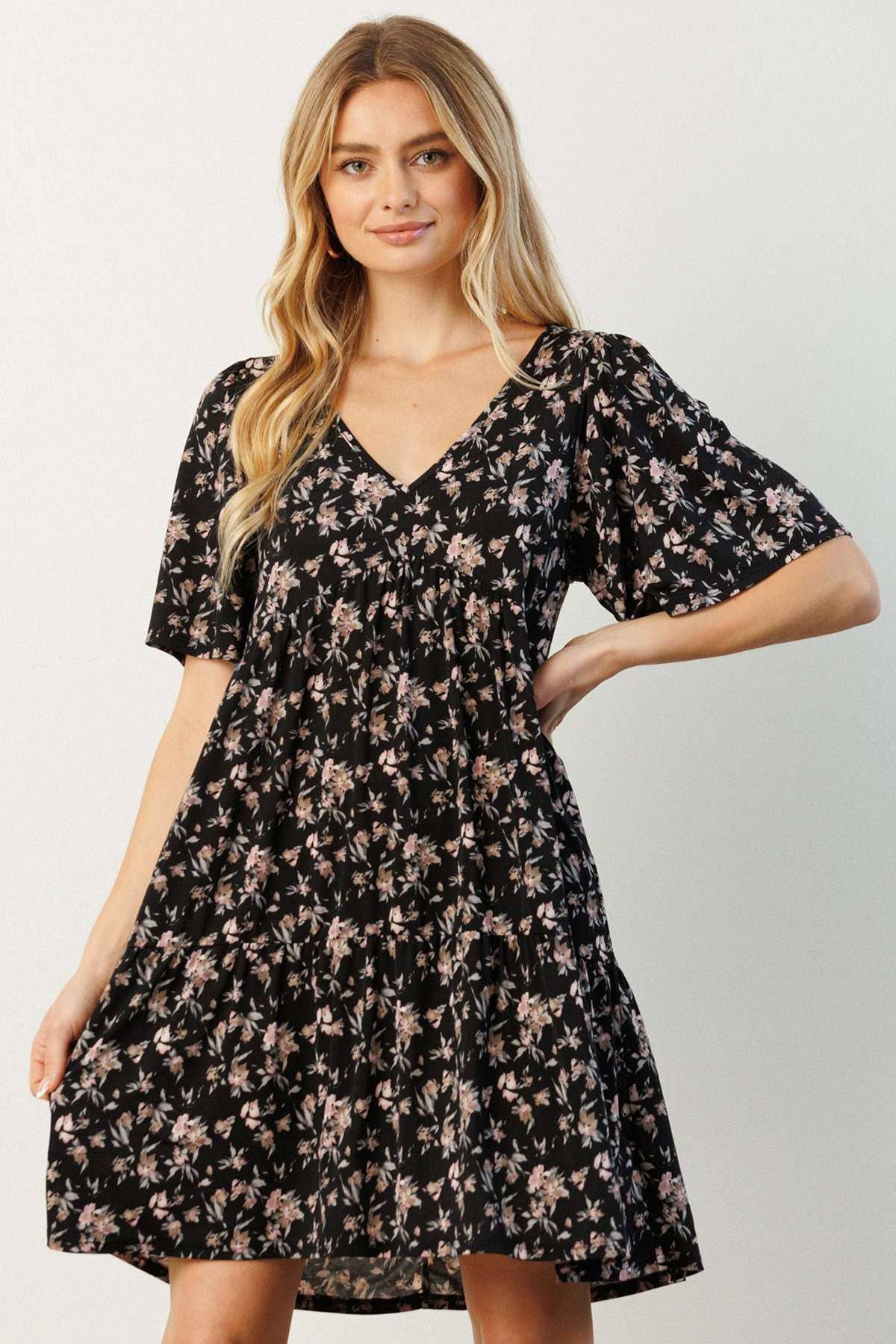 mittoshop - FLOWER PRINT BABYDOLL MINI DRESS
